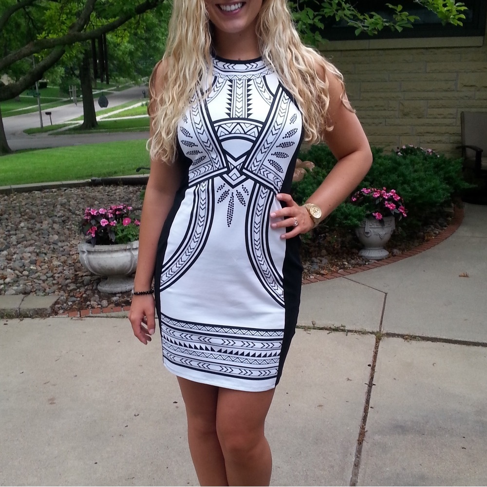 Express bodycon Black and White Halter Mini Dress